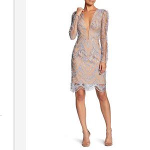 Dress the Population Jamie Lace Sheath Dress - Mineral Blue/Nude